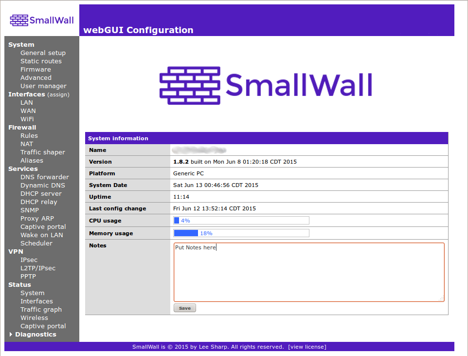 The System Status screen