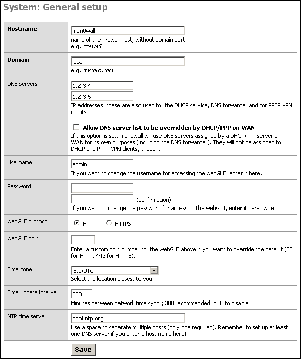 The General Setup screen